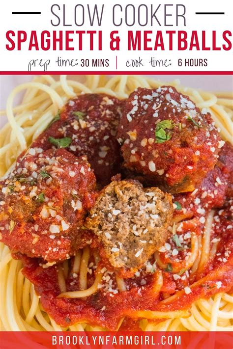 Slow Cooker Meatballs with Spaghetti - Brooklyn Farm Girl