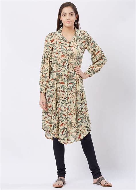 Get Printed Shirt Collar Off White Tunic at ₹ 1035 | LBB Shop