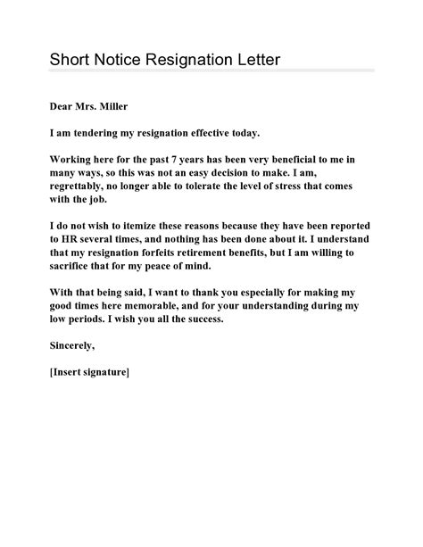 30+ Short Notice Resignation Letters (FREE) - TemplateArchive