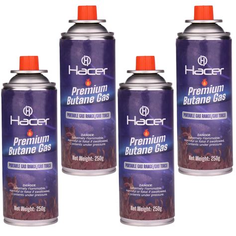 Hacer 4 x 250g Butane Gas Can for Camping Stove High Pressure Flame ...