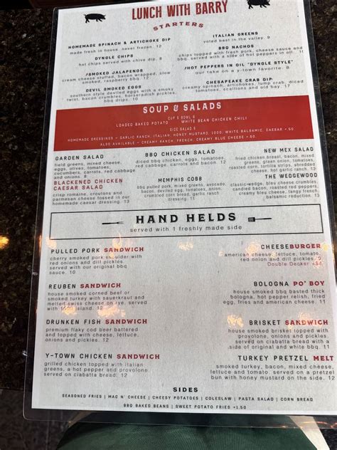 Menu at Barry Dyngles, Youngstown