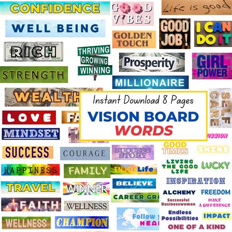 Vision Board Words Printable, Motivational Journal Words, Vision Board ...