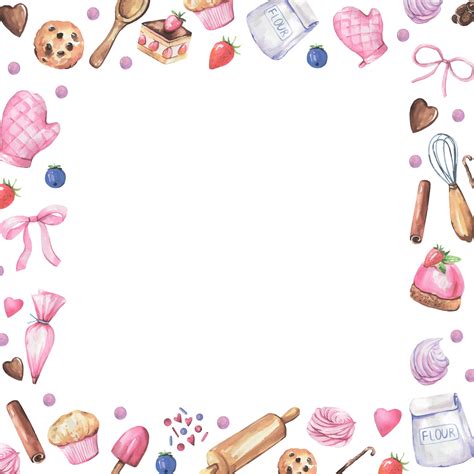 Moldura aquarela com itens de cozinha | Vetor Premium