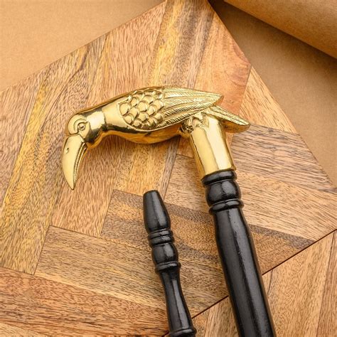 The Toucan Brass-Embellished Handcrafted Teak Wood Walking Stick Online ...