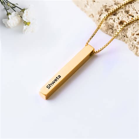 Gold Cuboid Vertical Bar Name Necklace