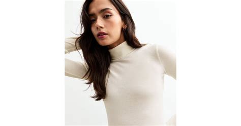 Tall Off White Rib Roll Neck Top | New Look