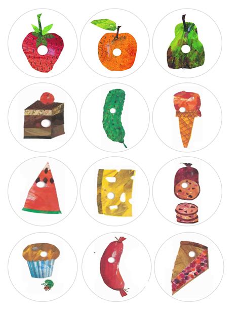 Set of 12 "The Very Hungry Caterpillar foods" pre cut edible image dis ...