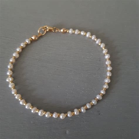 Small Freshwater Pearl bracelet 14K Gold Fill or Sterling Silver tiny ...