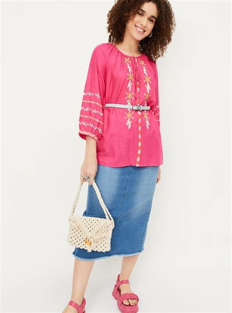 Buy Women Embroidered Tie-Up Neck Tunic Online at just Rs. 899.0 ...