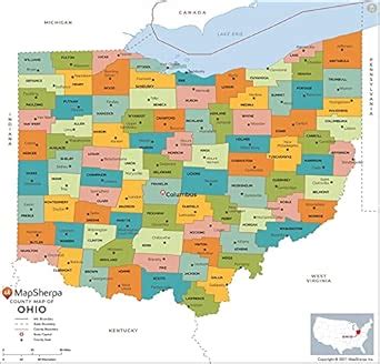 Ohio Counties Map - Standard - 36" x 34.5" Laminated : Amazon.in ...