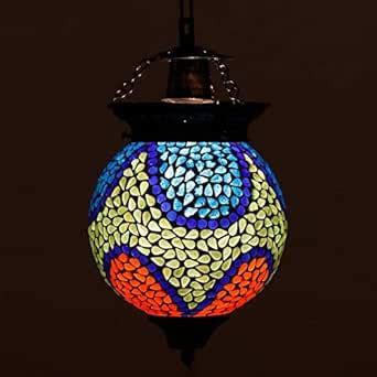 Buy earthenmetal Handcrafted Multicoloured Mosaic Glass Hanging Lamp ...