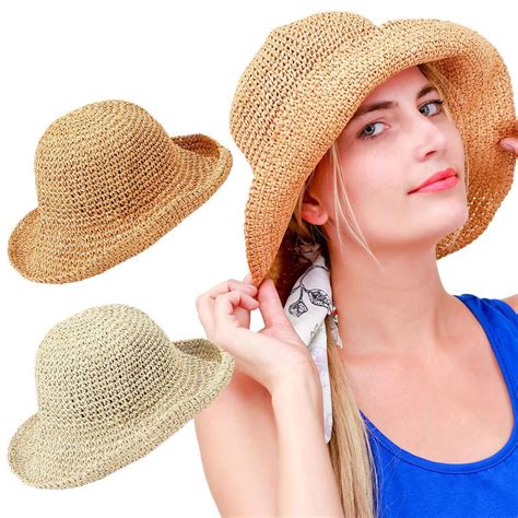 BadPiggies Womens Straw Sun Hats Foldable Roll Up Brim UPF 50 Hat for ...
