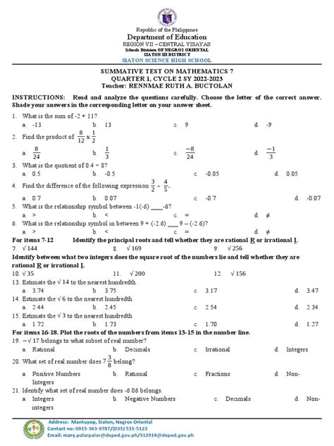 Image result for Class 7 Math Test