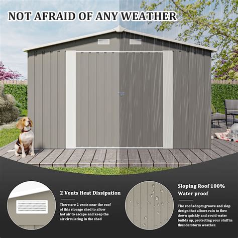 Mondawe 10-ft x 14-ft 3 Lockable Doors Metal Storage Sheds Galvanized ...