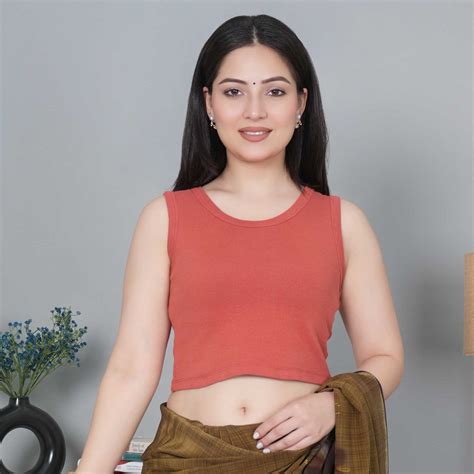 Rust rib sleeveless blouse for women