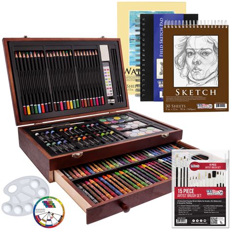 U.S. Art Supply 162-Piece Deluxe Mega Wood Box Art Painting and Drawing ...