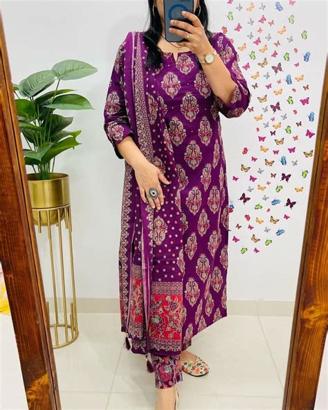 Elegant Purple Cotton Kurta Set With Dupatta – Tanvi Kurti