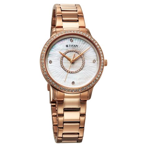 Buy Online Titan Glamour Quartz Analog Mother Of Pearl Dial Rose Gold ...