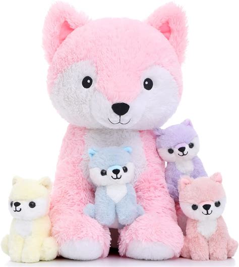 Amazon.com: Muiteiur 5 Piece Fox Stuffed Animal Set, Soft Mommy Fox ...