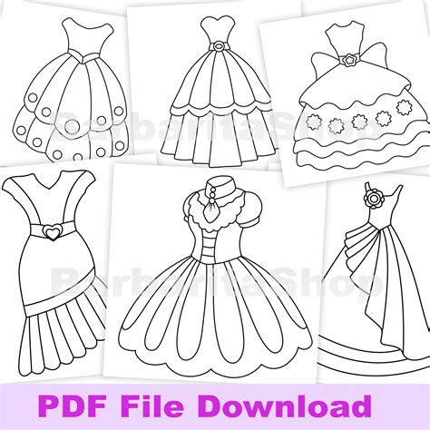 10 Dress Coloring Pages Ready to Print Instantly. - Etsy