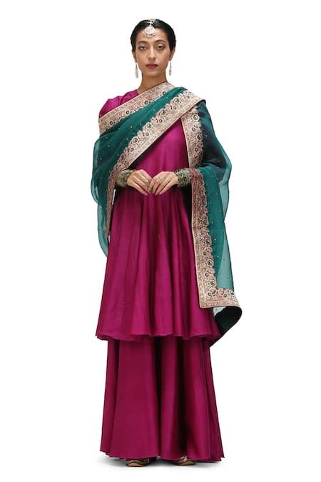 Buy Emerald Green Organza Silk Woven Floral Applique Sneh Border ...