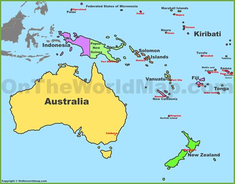 Map of Oceania with countries and capitals
