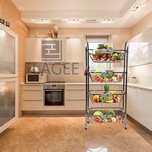 ELAGEE 4 Layer Fruit And Vegetable Trolley - Foldable Stainless Steel 3 ...
