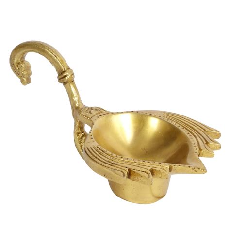 2.75 Inch Gold Color Brass Diya: Handheld for Temple Aarti, Camphor Bu ...