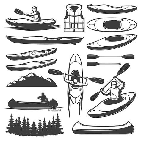 Vintage kayaking elements set | Free Vector