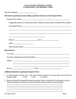 Fillable Online dallascounty comal county probate court for ...