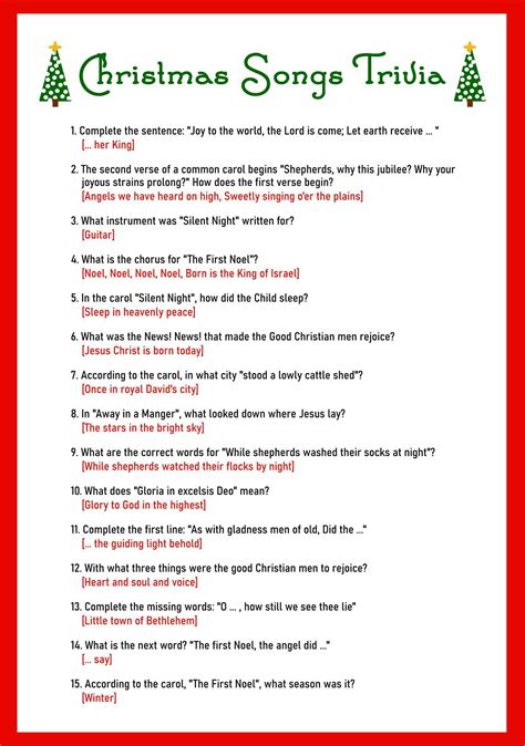 Printable Christmas Song Trivia | Christmas song trivia, Christmas ...