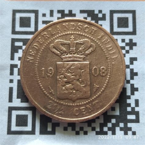 Jual KOIN KUNO 2 1/2 CENT 1908 NEDERLANDSCH INDIE HINDIA BELANDA ASLI ...