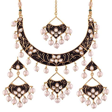 I Jewels Gold Plated Kundan Meenakari Necklace Jewellery Set For Women ...