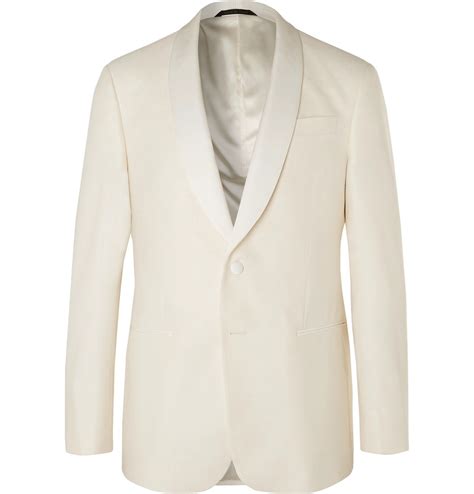 Giorgio Armani - White Shawl-Collar Slub Silk and Wool-Blend Tuxedo ...