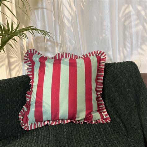 Candy Cane Ruffle Cushion Cover – Green & Maroon | Lushlyf