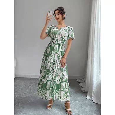 Summer Holiday Maxi Dress Women Tropical Palm Tree Boho Dress V Neck ...