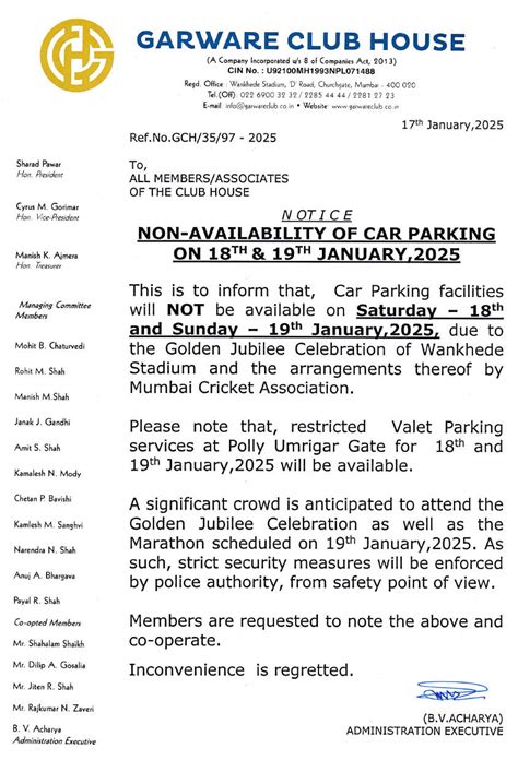 Notice Dt.17.01.2025 Regarding Non-availability of Car Parking on Sat ...