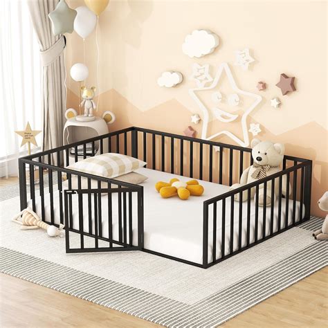 Amazon.com: HBRR Queen Montessori Floor Bed with Safety Guardrails and ...