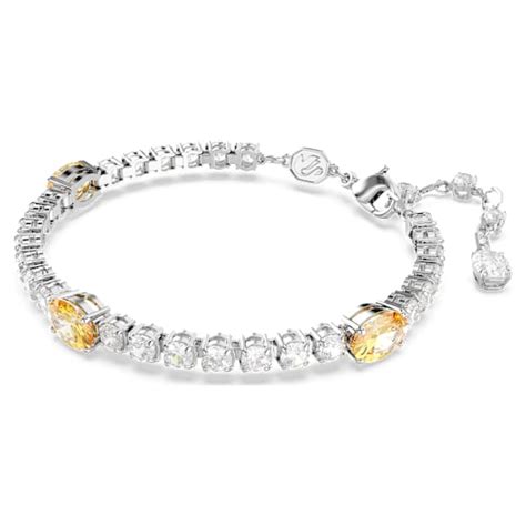 Matrix Tennis bracelet, Mixed cuts, Yellow, Rhodium plated | Swarovski
