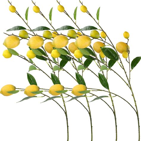 Buy Rinlong 4pcs Artificial Lemon Branches 32 Fake Yellow Lemons Fruits ...