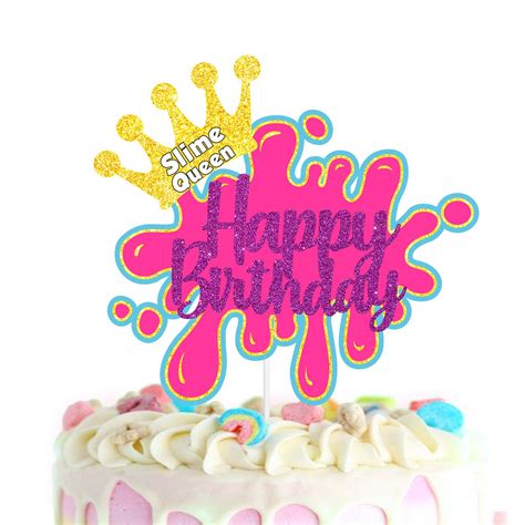 Buy Slime Queen Cake Topper Slime Birthday Party Decorations Kit Slime ...