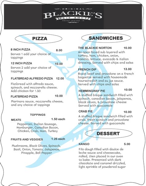 Menu — Blackies Bait Shop