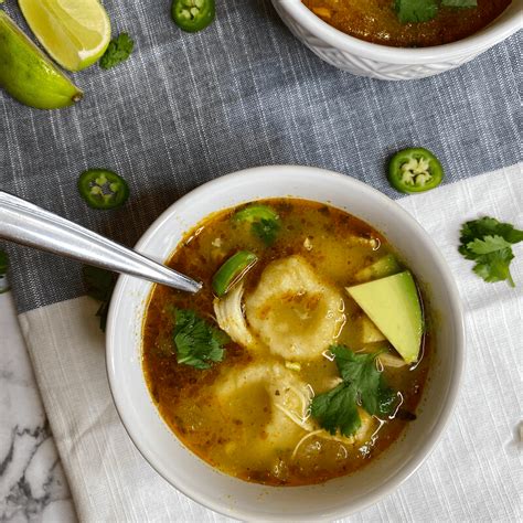 Chicken Verde Soup - Gluten Free Chicken Soup with Mexican Dumplings
