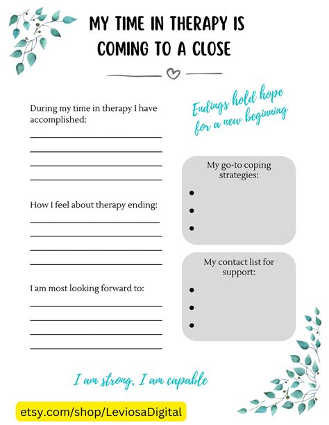 Therapy Termination Worksheet, Instant Download, Counselling Template ...