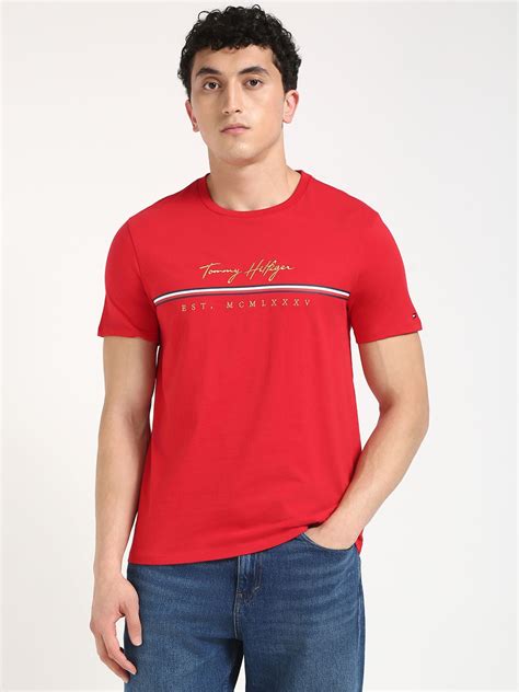 Buy Tommy Hilfiger Men Red Half Sleeves Casual T-Shirt Online