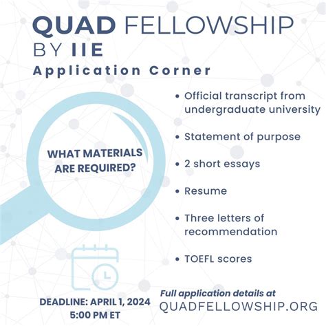 The application for the 2024-2025 Quad Fellowship is open! There are several Required ...