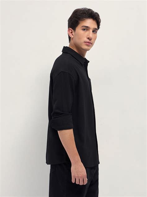 Shop Black Woven Textured Relaxed Fit Casual Shirt Online. – bearhouseindia