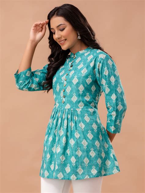 Floral Printed Pure Cotton Pleated A-Line Kurti FRKT6227 – feranoid
