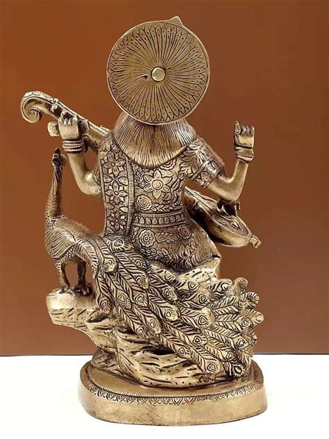 Goddess Saraswati in Her Majestic Stance in Brass - 15 Inches – AONA INDIA