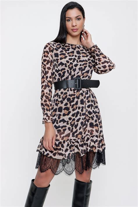 Leopar Desen Şifon Mini Elbise - Butik Buruç | ElbiseBul